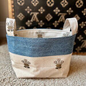 Prince of Wales Feathers Fabric Denim Soft Fabric Storage Basket